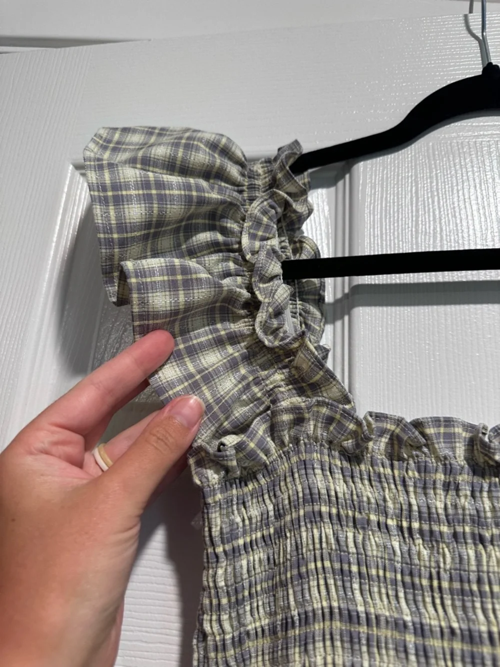 Gray Plaid Ruffled Sundress Lumiere